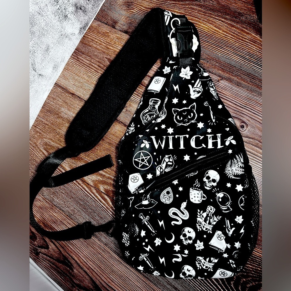 Witch Mini Sling Crossbody Backpack Goth New